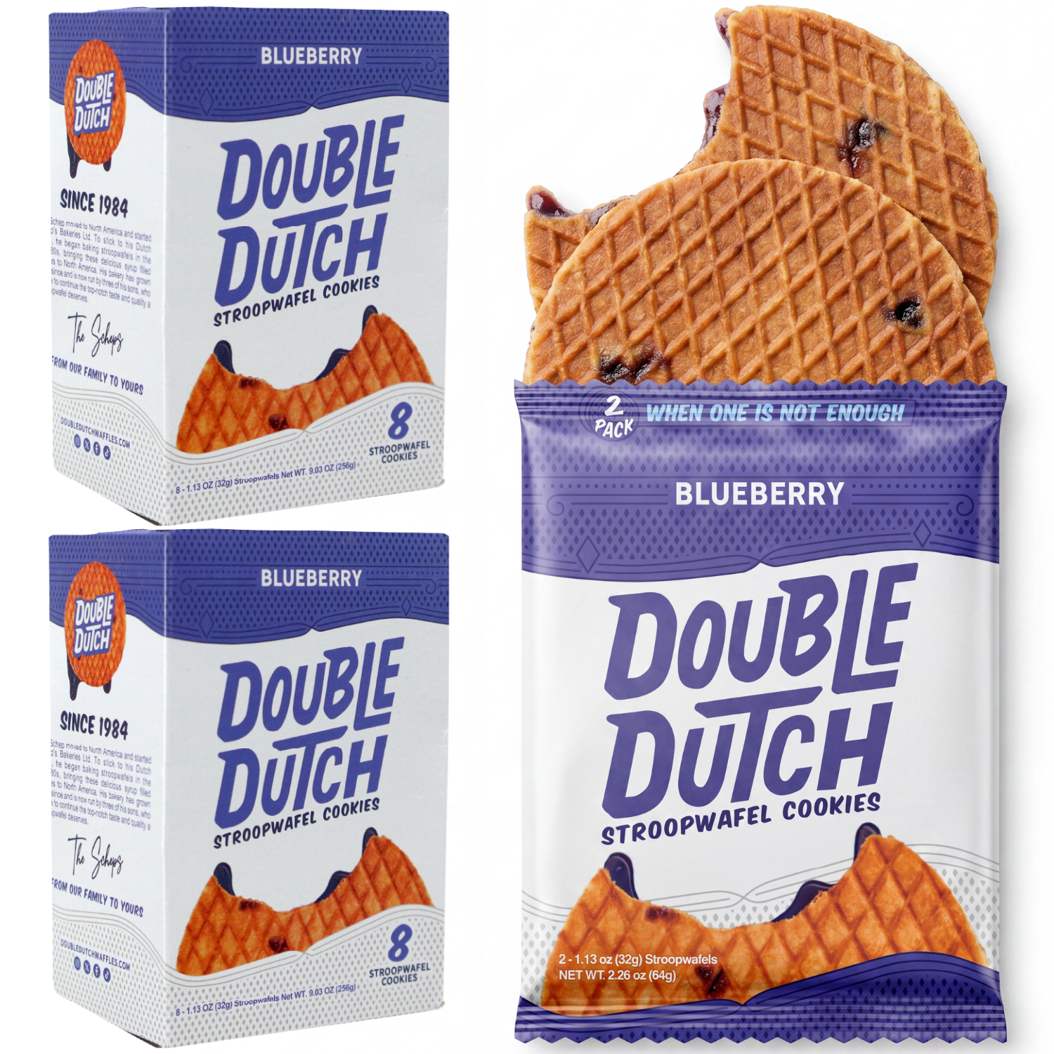 Double Dutch Stroopwafel Cookies Blueberry  – 2 Pack – 16 Waffles