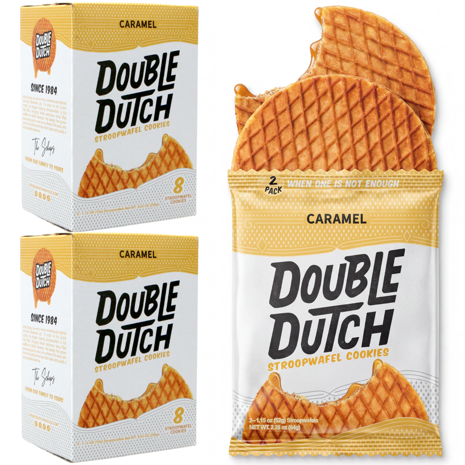 Double Dutch Stroopwafel Cookies Caramel  – 2 Pack – 16 Waffles